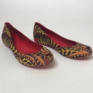 Melissa Womens SZ 8 Orange Tread Peep Toe Flat Rubber Sustainable Vegan